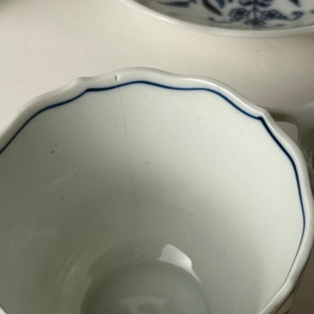 Blue Danube Japan Blue Onion Teacups‎ and Saucer Set of 4 Vintage Porcelain